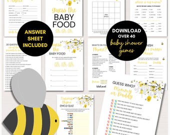 Bee Baby Shower Games Printable, Instant Download, Honey Bee Baby Shower Games, Gender Neutral, Sweet Bee Baby Shower, Gender Reveal, TLC185