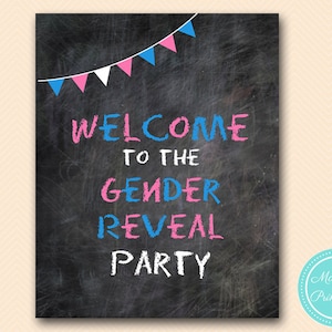 Welcome to the gender reveal party sign, instant download, Gender Reveal Party Signs, Chalkboard Gender Reveal Signs, Baby Shower Sign SN29