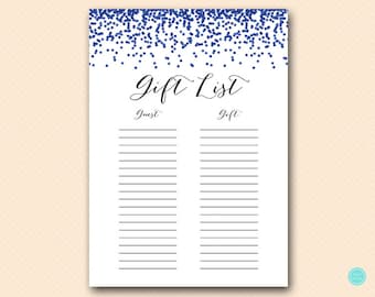 Navy Gift list, Bridal Shower Gift List, Baby Shower Gift List, Guest list printable, Gift Checklist, Gift Tracker, gift lists BS408