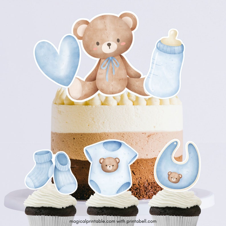 Printable Blue Teddy Bear Centerpiece, Boy Baby Shower Centerpiece ...