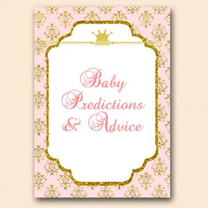 Princesse bébé prédictions et conseils imprimables, prédictions pour bébé, prédictions de bébé, jeux de douche de bébé, activités de douche de bébé TLC110