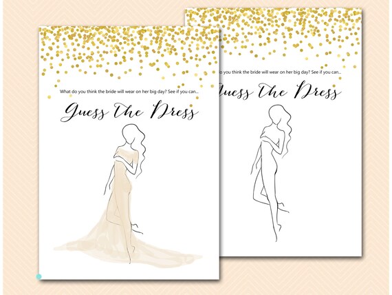 Guess the Dress Bridal Shower Game, Bridal Shower Dress Game, Gold Bridal Shower Game, Gold Bachelorette, Wedding Shower Game BS46 Il_570xn