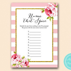 Name that spice, guess the spice game, Pink Chic Floral Bridal Shower Games, Parisian, Unique Bridal Shower Games, Wedding Shower Games BS11