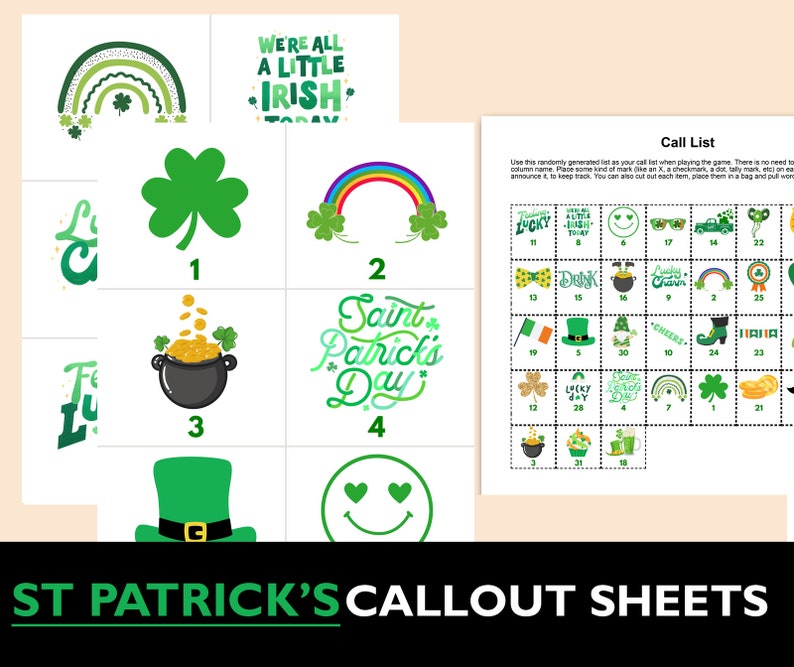 100x St Patrick's Day Bingokort, Utskrivbara St Patrick bingo, St Patrick's Day-spel, bingospel för St Patrick's Day-fest, bs701 bild 2