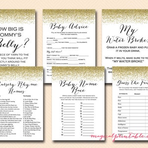 Gold Glitter Baby Shower Games Printable, Baby Shower Activities, instant Download, gold baby shower, modern  TLC87
