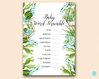 Succulent Baby Shower Games, Baby Word Scramble, Baby Scramble, Baby Shower Games, Baby Shower Activities, Baby Shower Game Printable TLC519