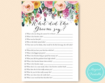 Chic What did the Groom Say, What did he say about her, Newlywed Game, Floral Bridal Shower, garden bridal shower printable game BS138