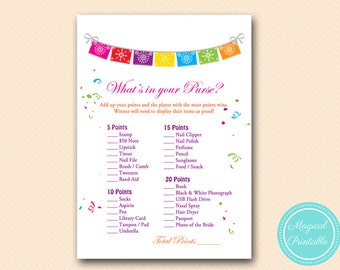 Was ist in deiner Handtasche, Brautparty Spiel, Fiesta Bridal Shower Spiel, Luau Brautparty Spiele, Bachelorette, Wedding Shower Game BS136