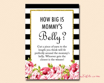 Wie groß ist Mamas Bauch, erraten Sie die Größe des Bauches, Schwarz-Weiß-Babyparty, schwarze Streifen-Babyparty, TLC04, tlc116
