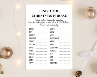Jogo de frases de Natal, Termine a frase de Natal, Jogo de família de Natal, Jogos de festa de Natal, Festa de fim de ano para imprimir, Baixar BS684