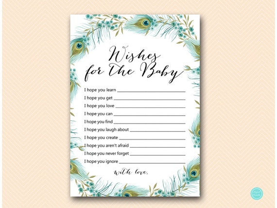 Peacock Wishes for Baby Cards, Wishes for Baby Printable, Peacock Baby Shower Games, Peacock Baby Shower Activity TLC462 Il_570xn