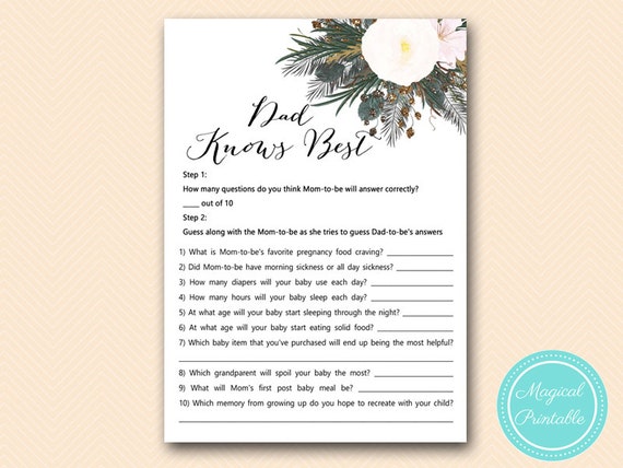 Dad knows best baby shower game, White Flower Baby Shower Game, Printable Game, Vintage White Baby Shower Game TLC437 Il_570xn
