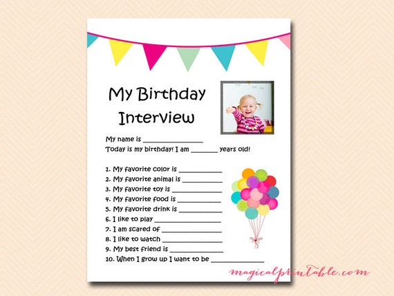 Birthday Interview Printable, Birthday Keepsake, Birthday memories, Memory Keeper, Kid's Birthday Party Game, Birthday Activity PT03 Il_570xn