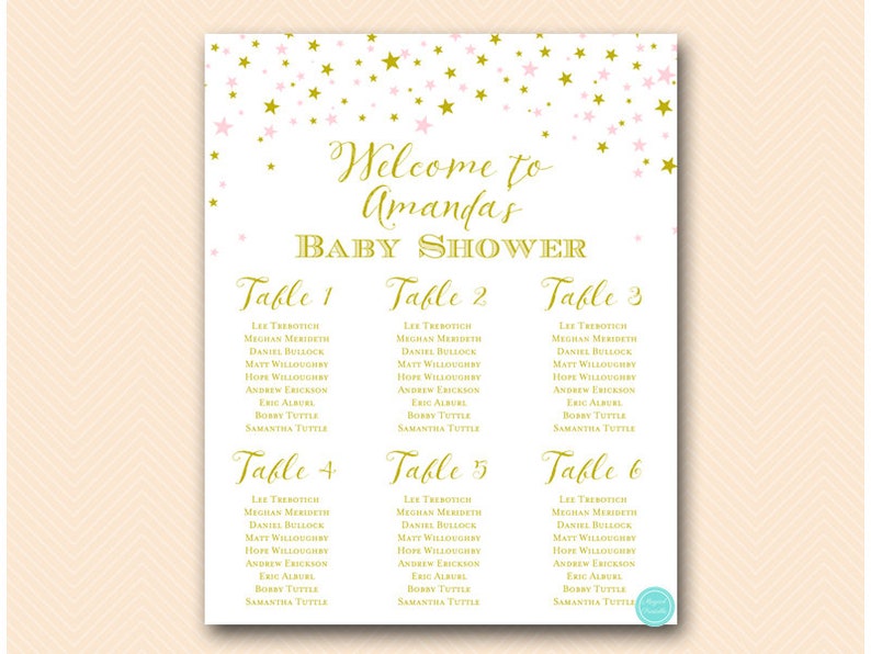 Gold Twinkle Little Stars Baby Shower Table Seating Chart, Printable Seating Chart, Find your Seat, Stars Baby Shower Poster TLC579 image 3