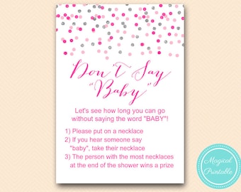 Don't Say Baby, Pacifier Necklace Game Printable, Girl Baby Shower Game, Pink and Silver Baby Shower Game Printable TLC179