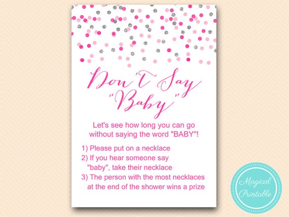 Don't Say Baby, Pacifier Necklace Game Printable, Girl Baby Shower Game, Pink and Silver Baby Shower Game Printable TLC179 Il_570xn