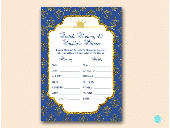 Finish Mommy and Daddy's Phrase, Finish the phrase Game Printable, Royal Prince Baby Shower Game, Game Printable, Blue Prince, Coed TLC109 Il_570xn