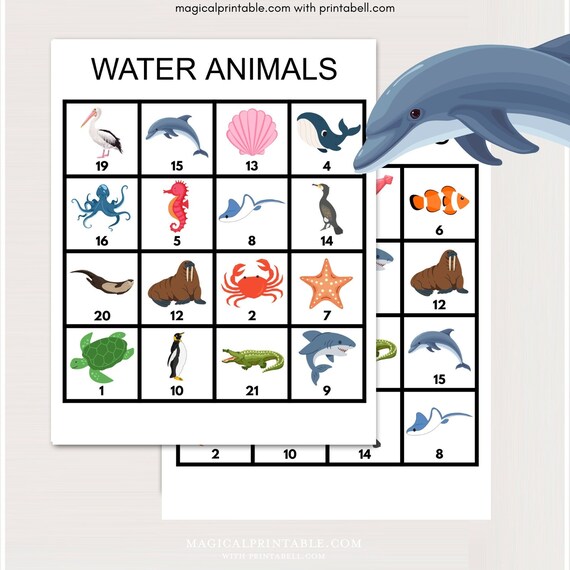 100x Water Animals Bingo Cards, Printable Animals Birthday bingo ...