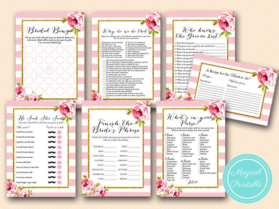 Pink Chic Floral, Parisian Theme Bridal Shower Games Package Set ...