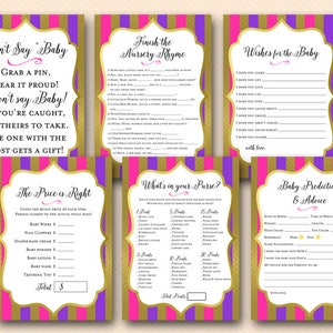Pacchetto giochi rosa viola marocchino per baby shower, download istantaneo, auguri per il bambino, previsione del bambino, attività per baby shower marocchino TLC562