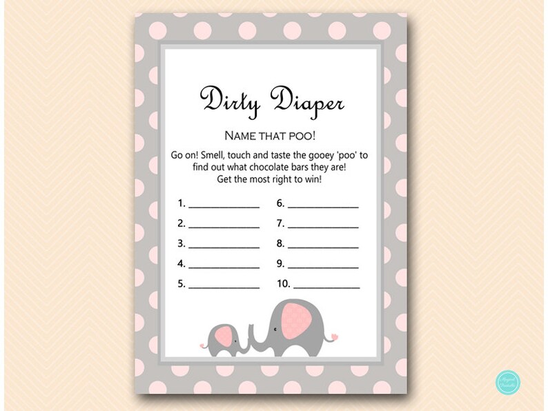 Pink Elephant Baby Shower Games Dirty Diaper Game Dirty Etsy Australia