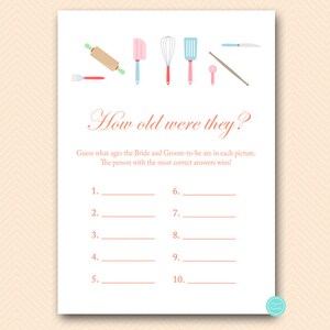 how old were they, guess bride and groom&#39;s age, Kitchen Theme, Bridal Shower Games, Download Bridal Shower Games, Wedding Shower Games BS20