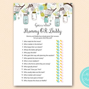 Virtual Mommy or Daddy Baby Shower Game, Guess who baby shower game, Printable Baby Shower Games, Who knows Mommy and Daddy Best TLC146