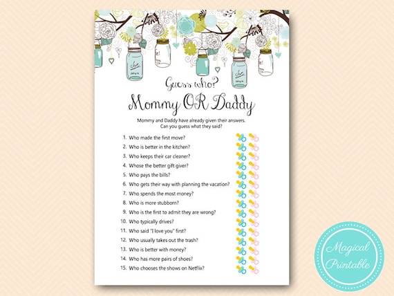 Virtual Mommy Or Daddy Baby Shower Game Guess Who Baby Shower Game Printable Baby Shower Games Who Knows Mommy And Daddy Best Tlc146 By Magical Printable Catch My Party