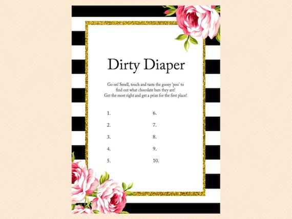 Dirty Diaper, Name that poo, Gold Glitter, Floral Shabby Printable Baby ...