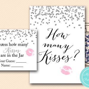 Silver How many kisses in the jar, guess how many candy in the jar, Silver Foil Bridal Shower Game, Bachelorette, Wedding Shower BS149
