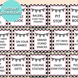 Pink Racing Party Signs, Racing Baby Shower Table Sign, Racing Party Decorations, Printable Table Signs, Car Racing Decoration Sign, TLC113p