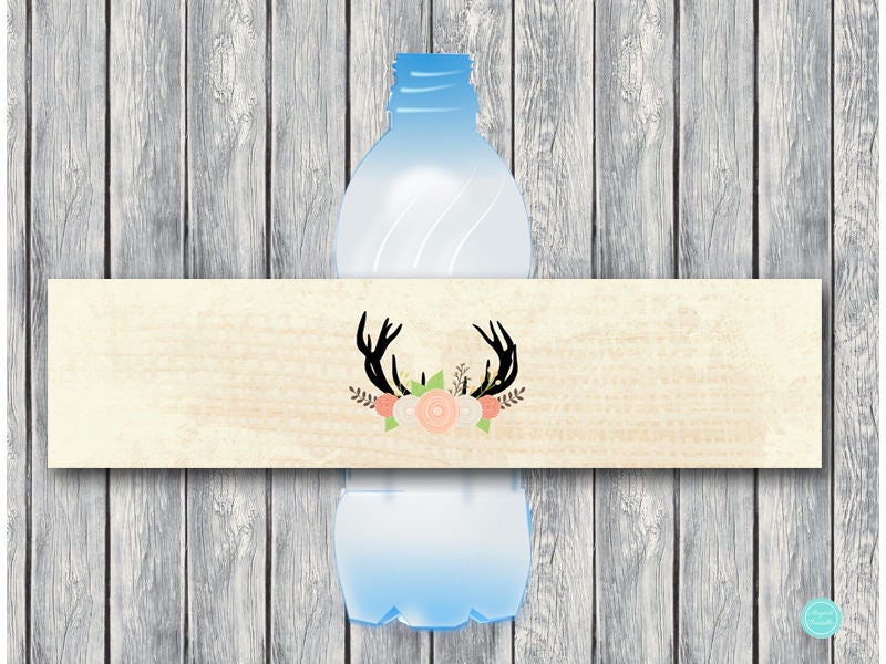 Deer Antler Baby Shower Bottle Label Water Bottle Labels Etsy