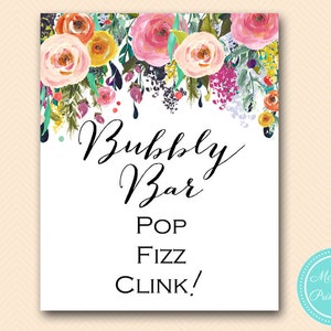 bubbly bar sign, Bridal, Baby, Wedding Signage, Wedding Sign Printable, Romantic Floral Bridal Shower BS138 SN34 TLC140 BP138