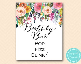 bubbly bar sign, Bridal, Baby, Wedding Signage, Wedding Sign Printable, Romantic Floral Bridal Shower BS138 SN34 TLC140 BP138