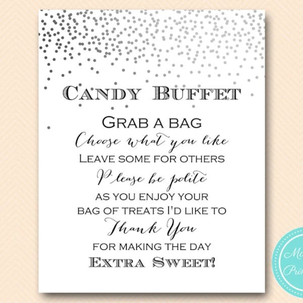 Silver Candy Buffet Sign, Candy Bar Sign, Prenez un sac de signe de friandise, veuillez prendre un signe, Sweet Table, Signe de décoration de douche BS46s