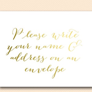 Oro Por favor escriba su nombre y dirección en el sobre, dirección en el sobre, tarjeta de agradecimiento, Descarga instantánea, Signo de decoración de boda SN38