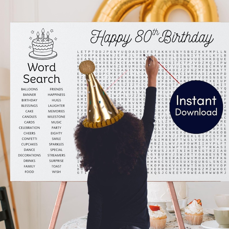 Giant 80th Birthday Word Search, Printable Birthday Word Search ...