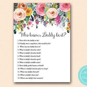 who knows mommy best, who knows daddy best, how well do you know, Floral, fairy garden Baby Shower Games, Baby Shower Activities TLC140