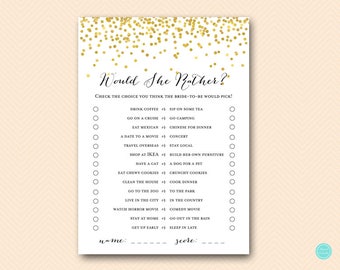 Gold Would SHE rather bridal shower game, Who knows the Bride Best, Bridal Shower Game, Bridal Shower Games Download BS46