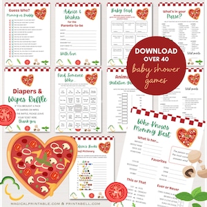 Pizza Baby Shower Games Bundle, Editable, Slice Slice Baby Shower, Pizza themed Baby Shower, Italian Baby Shower Games Template,TLC769 canva