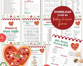 Pizza Baby Shower Games Bundle, Editable, Slice Slice Baby Shower, Pizza themed Baby Shower, Italian Baby Shower Games Template,TLC769 canva