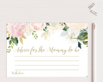 Pink Blush Baby Shower Games, Conseils pour maman, conseils pour les nouveaux parents, carte de conseils, Blush floral, Pink Baby Shower Activities TLC530z