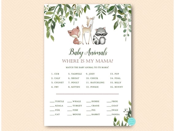 Baby Animals Match Baby Shower Game - Peas in a Pod Baby Shower