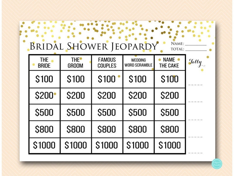 Gold Confetti Jeopardy Bridal Shower Who knows the Bride Who Etsy