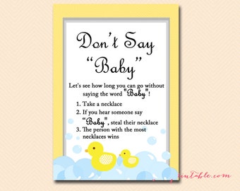 Don't say baby game, sign, necklace game, take a necklace game, Duck Theme, Rubber Duck Baby Shower Game Printables, Gender Neutral TLC35