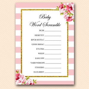 Pink Gold Baby Shower Games, Baby Word Scramble, Baby Scramble, Baby Shower Games, Baby Shower Activities, Baby Shower Game Printable TLC50