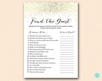 Gold Bridal Shower Activities, Find the Guest Bridal Shower Game, Bridal Shower Game, Gold Dots Bridal Shower Game, gold bachelorette BS472B
