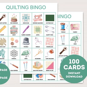 Quilten Bingokaarten, 100 afdrukbare Quilten bingo, Quilten Party Activity, Quilten Party Game, Quilten Spel, Quilt thema bingo, bs701