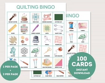 Quilting Bingo Cards, 100 Printable Quilting bingo, Quilting Party Activity, Quilting Party Game, Quilting  Game, Quilt themed bingo, bs701