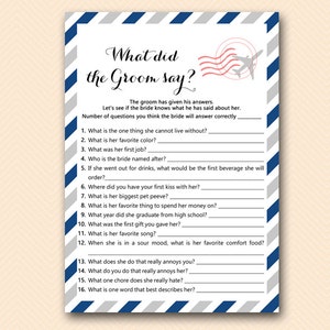 Travel Bridal Shower Games, What did the Groom Say, What did he say about her, Newlywed Game, Bridal Shower Game, Games Download BS484